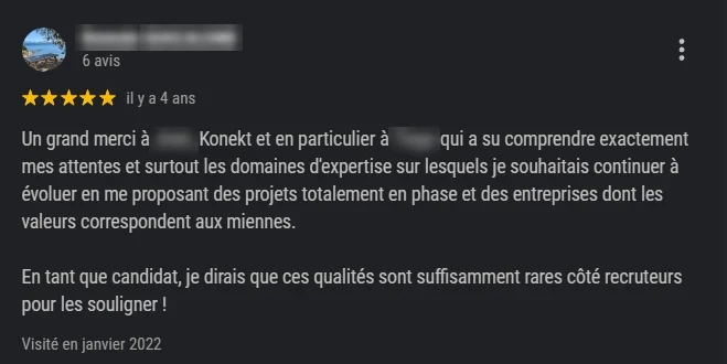 Capture d'écran d'un avis client